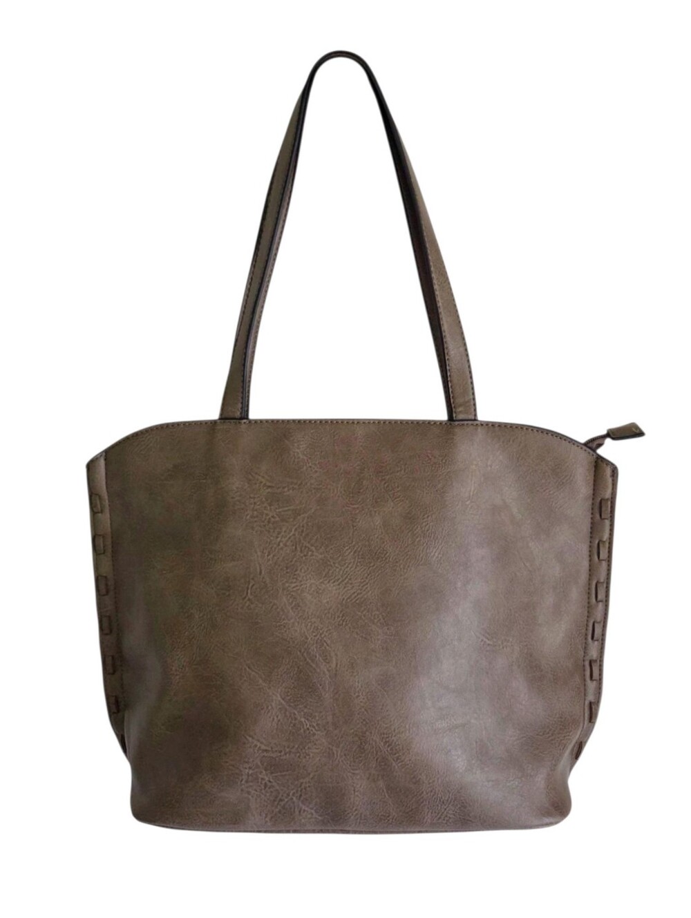 Mia & Luca vegan faux leather purse tote shoulder bag taupe brown gray two strap